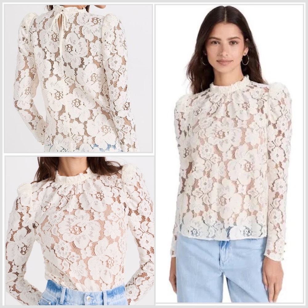 WAYF Emma Puff Sleeve Lace Top Size XS